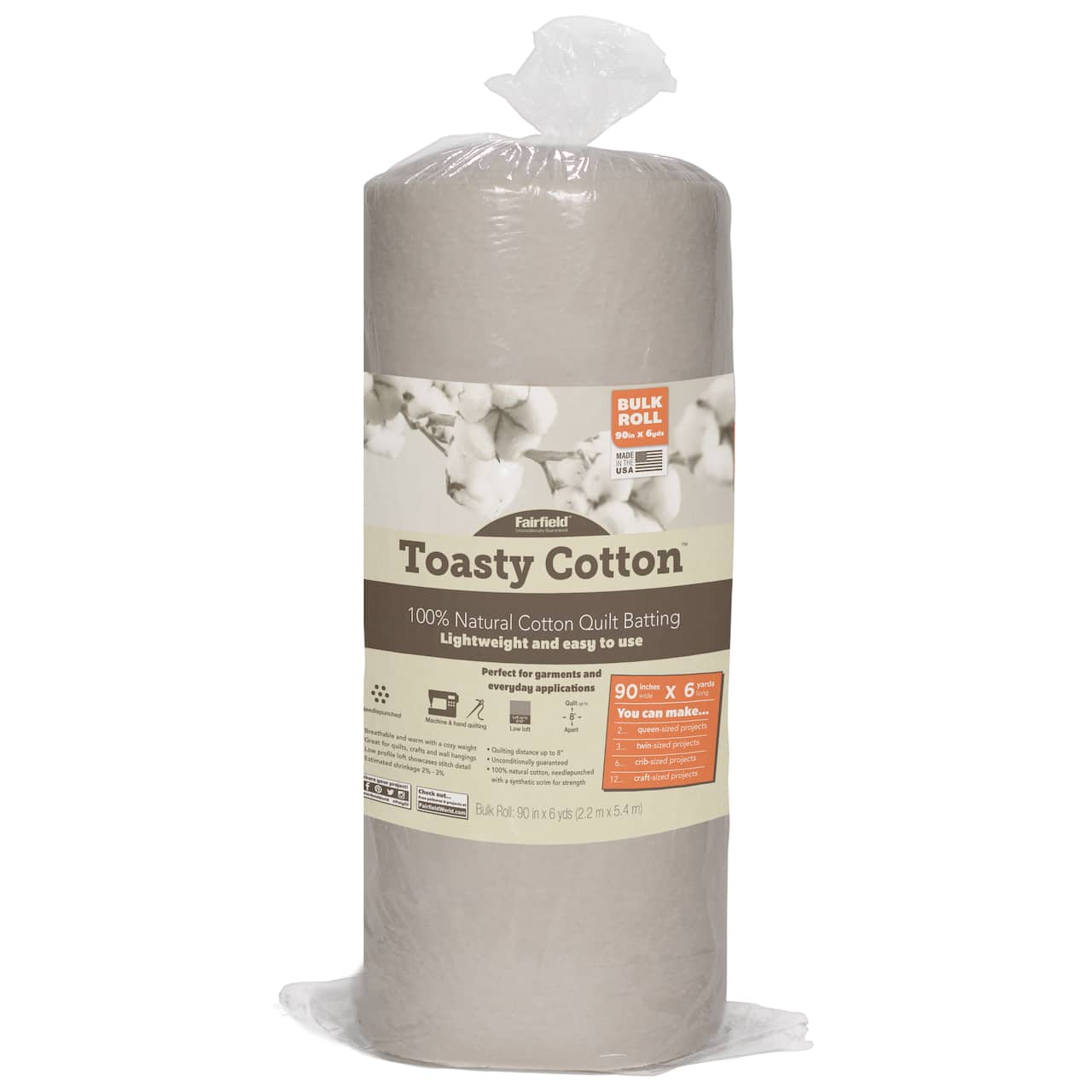 Fairfield™ Toasty Cotton™ Quilt Batting Bulk Roll, 90" x 6yd.